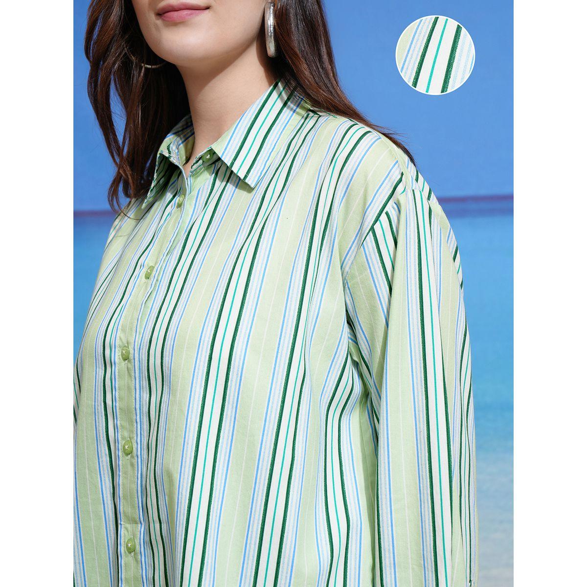 بلوزة طويلة كاجوال مخططة بأزرار غلق-women-clothing-shirtsandblouses-shirts-image-5