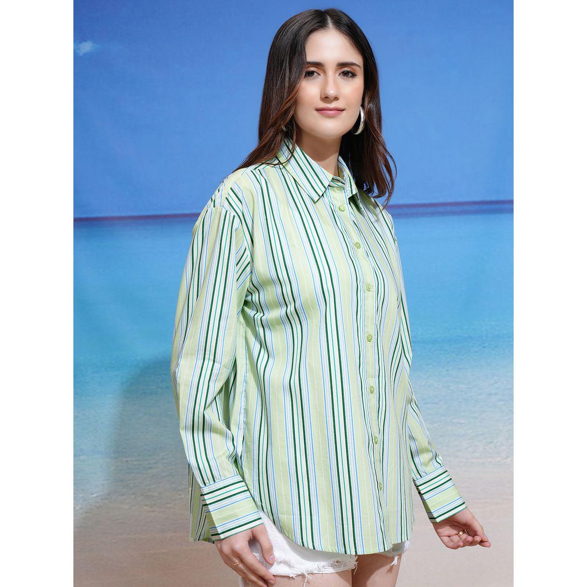بلوزة طويلة كاجوال مخططة بأزرار غلق-women-clothing-shirtsandblouses-shirts-image-6