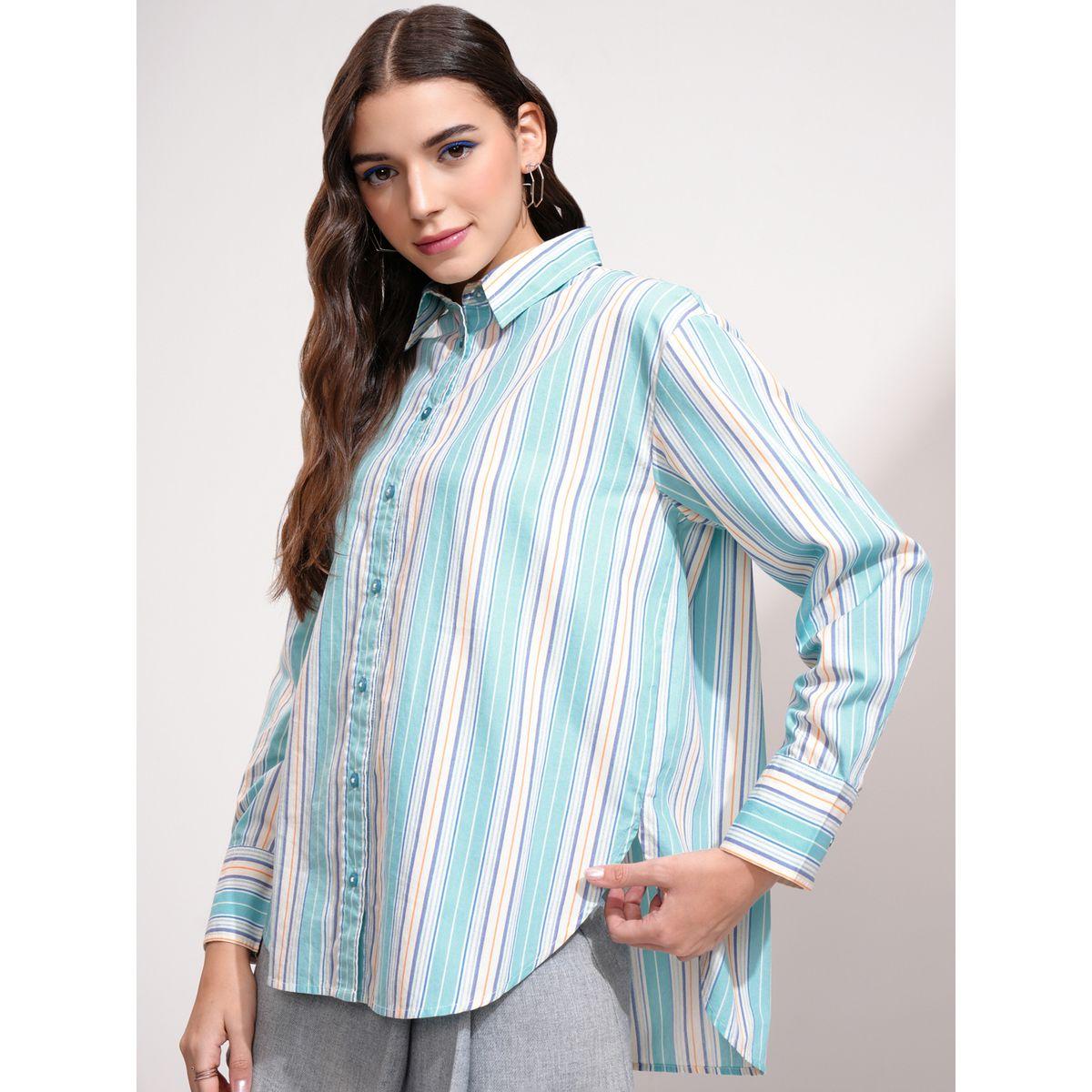 بلوزة طويلة كاجوال مخططة بأزرار غلق-women-clothing-shirtsandblouses-shirts-image-3