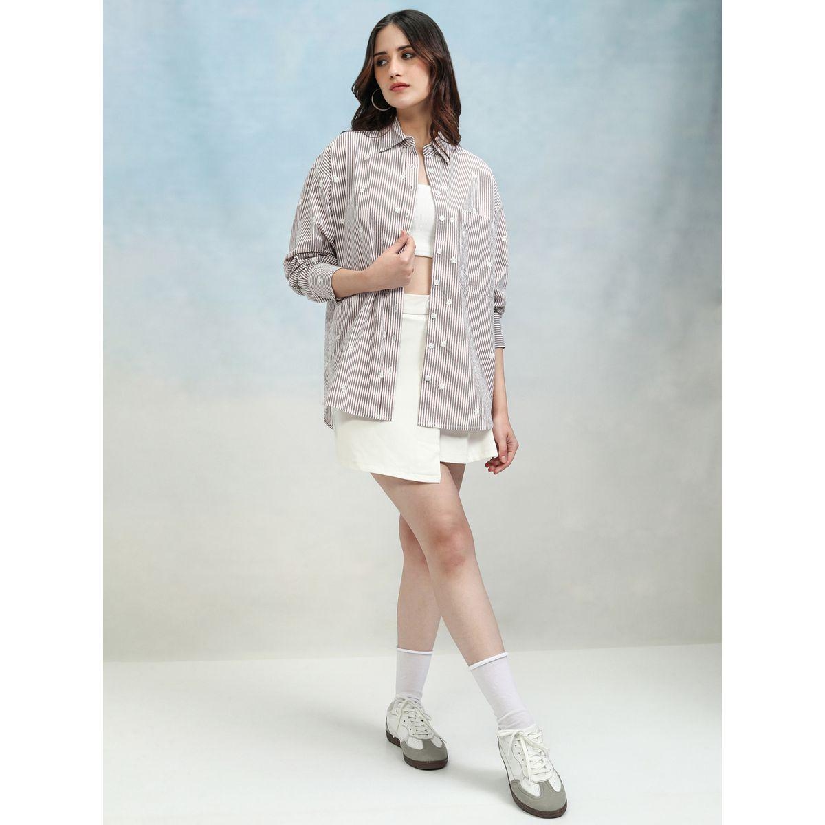 Embroidered Striped Casual Shirt with Pocket-women-clothing-shirtsandblouses-shirts-image-2