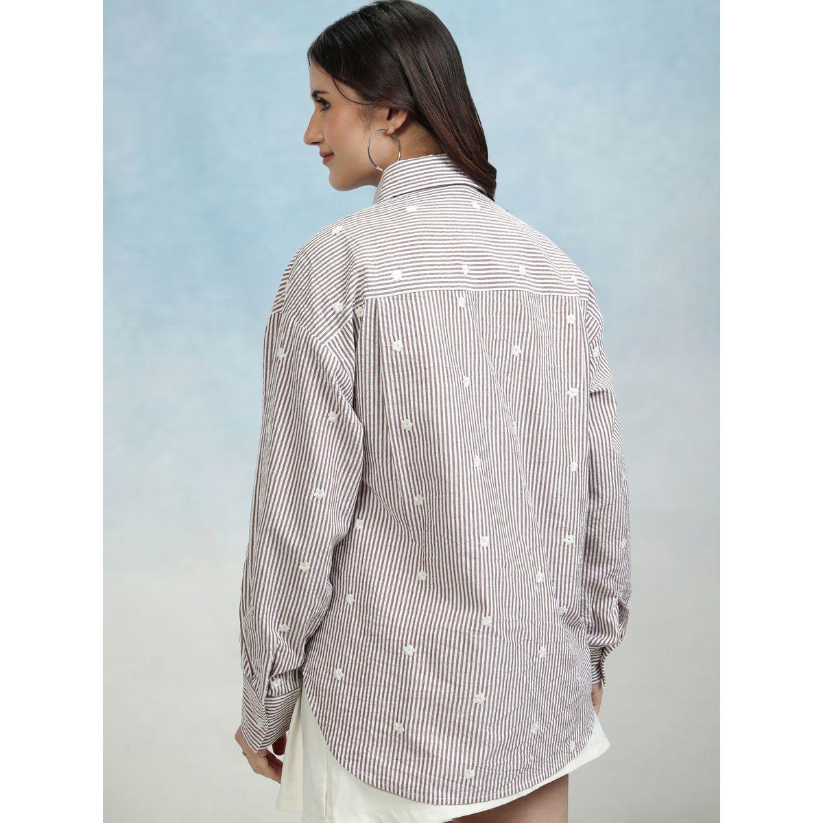 Embroidered Striped Casual Shirt with Pocket-women-clothing-shirtsandblouses-shirts-image-3