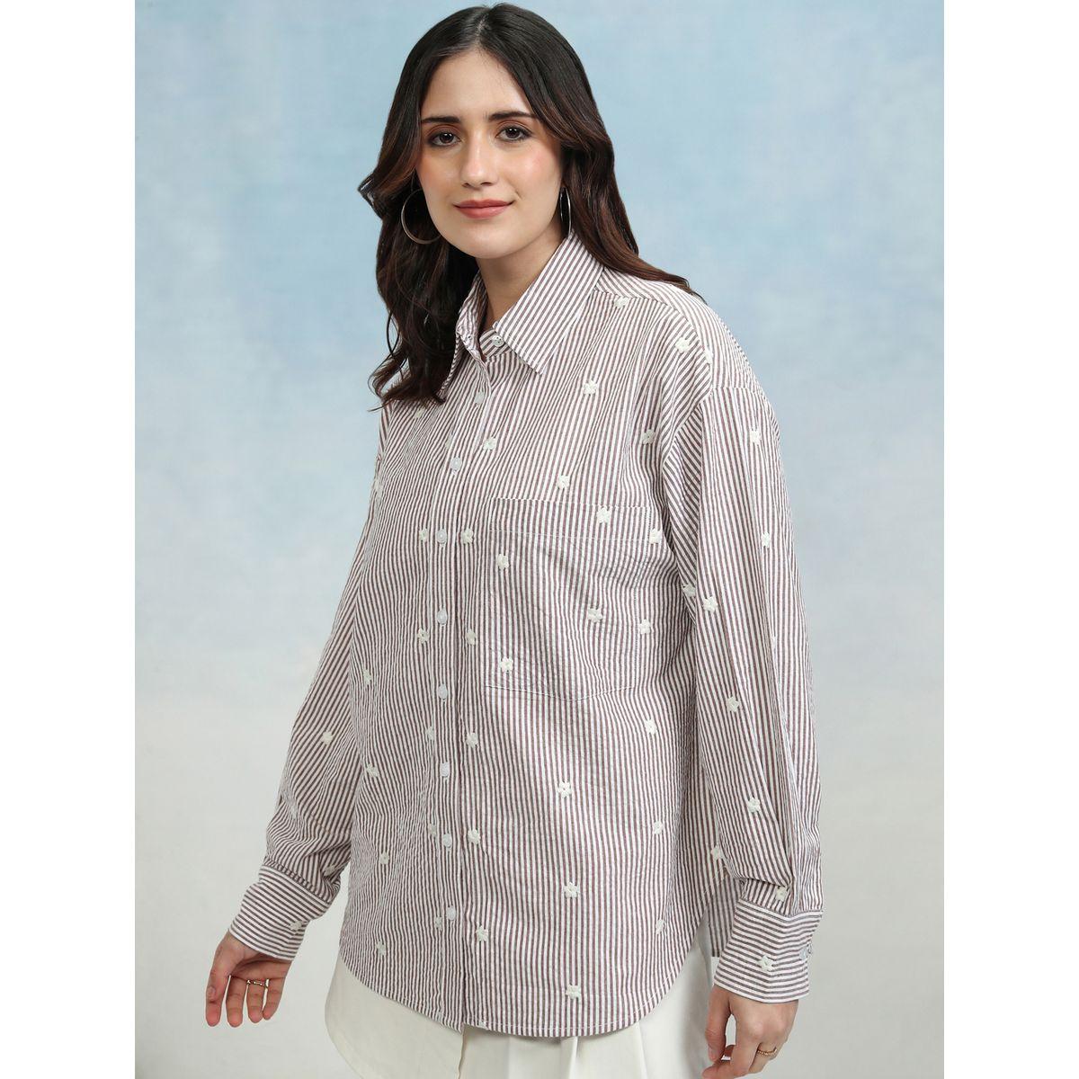 Embroidered Striped Casual Shirt with Pocket-women-clothing-shirtsandblouses-shirts-image-4