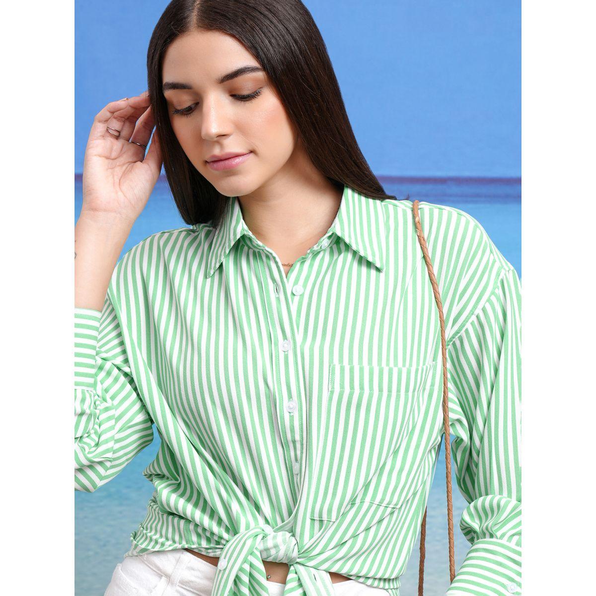 بلوزة كاجوال مخططة بأزرار غلق-women-clothing-shirtsandblouses-shirts-image-1