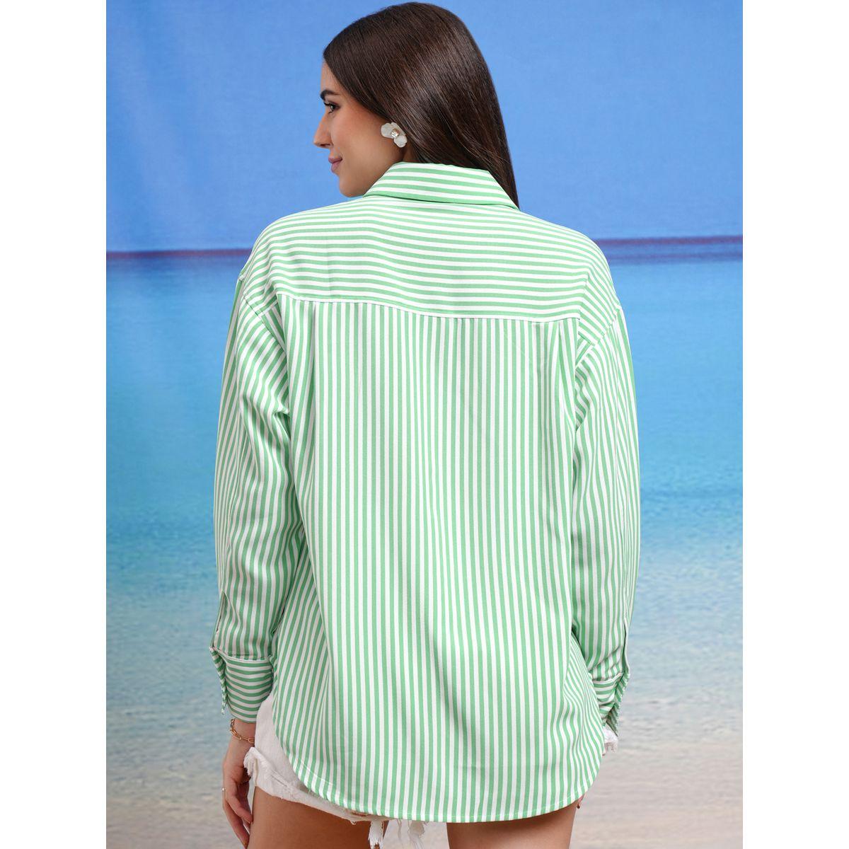 Cutaway Collar Striped Casual Shirt-women-clothing-shirtsandblouses-shirts-image-3