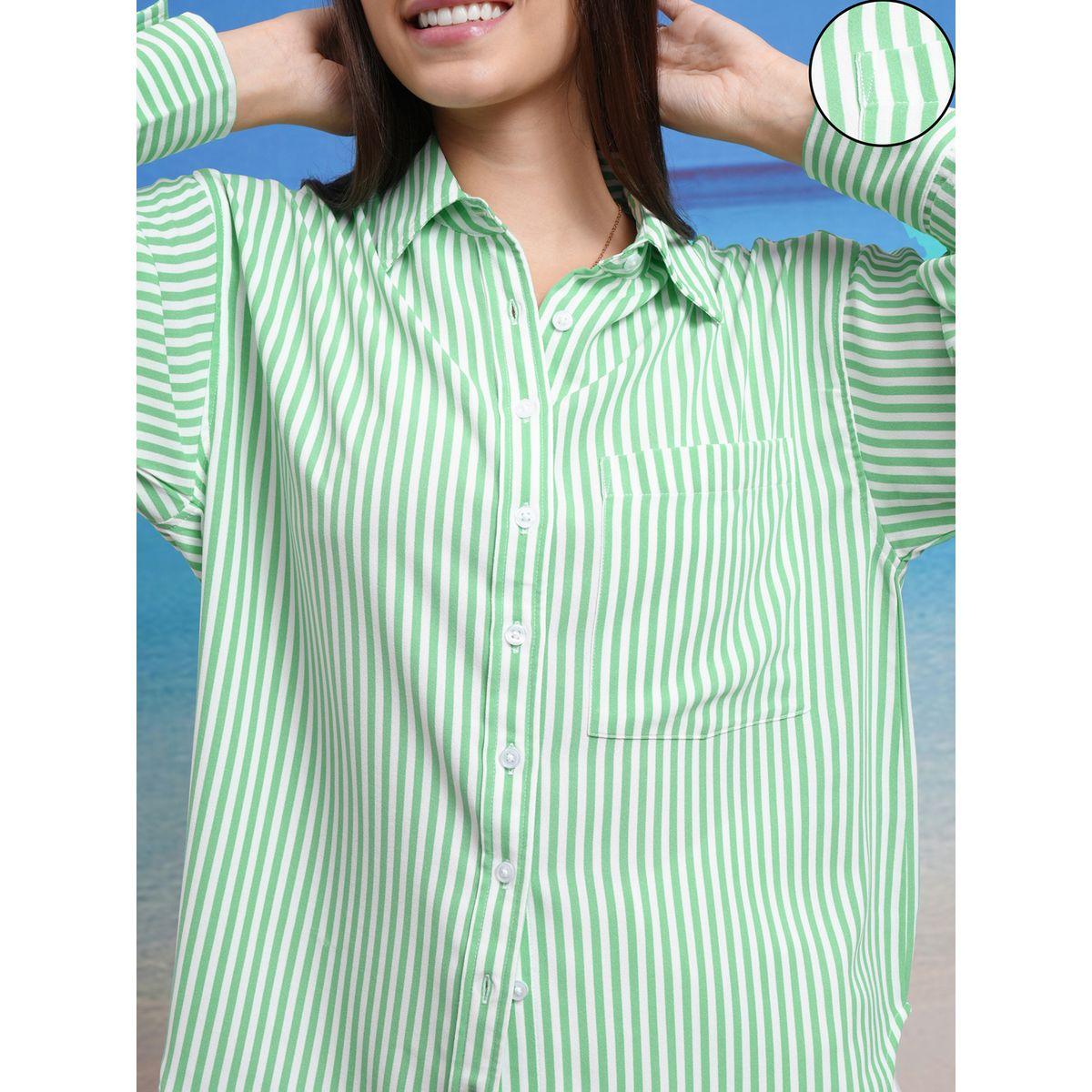 Cutaway Collar Striped Casual Shirt-women-clothing-shirtsandblouses-shirts-image-5