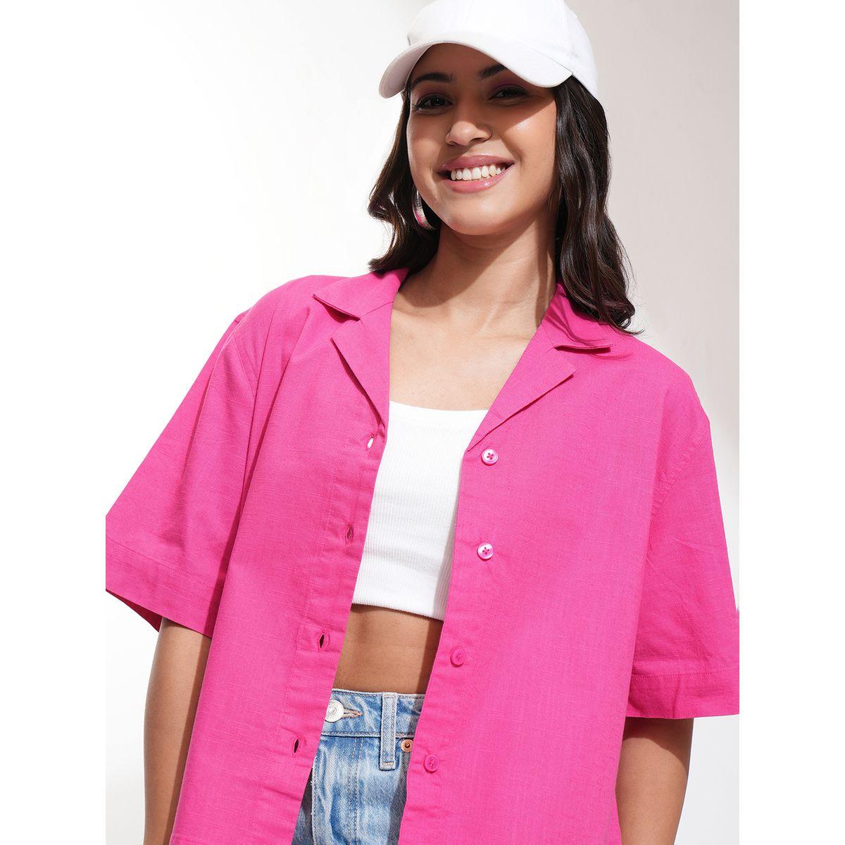 بلوزة سادة بقصة مريحة وياقة كوبان طوكيو توكيز × ستايلي-women-clothing-shirtsandblouses-shirts-image-1