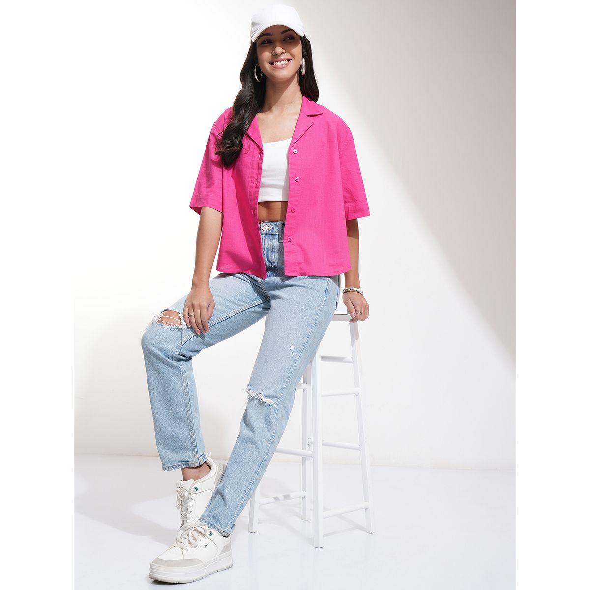 Tokyo Talkies X Styli Solid Cuban Collar Relaxed Fit Casual Shirt-women-clothing-shirtsandblouses-shirts-image-2