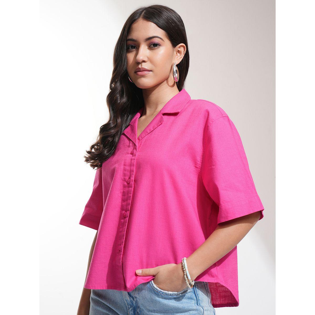Tokyo Talkies X Styli Solid Cuban Collar Relaxed Fit Casual Shirt-women-clothing-shirtsandblouses-shirts-image-4