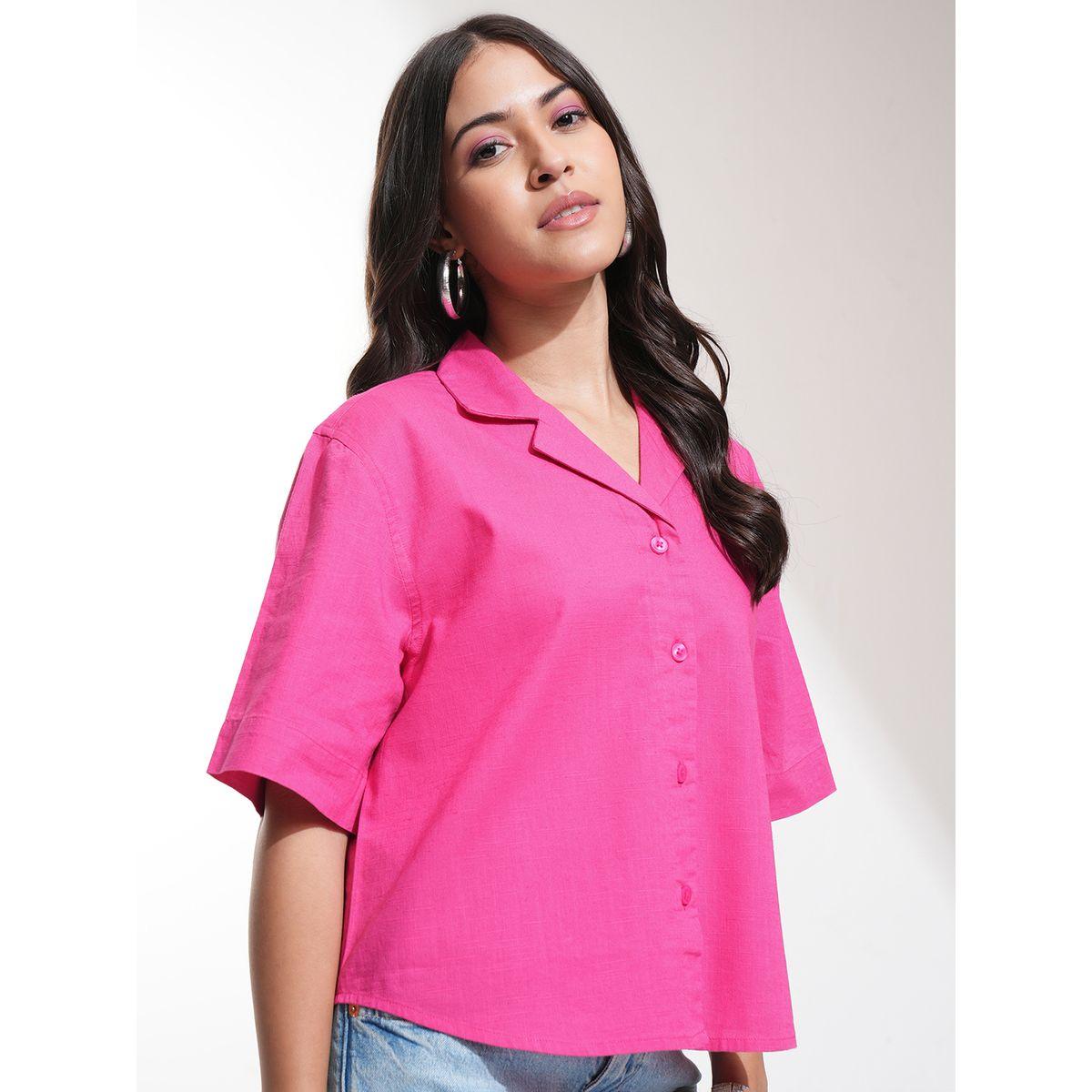 Tokyo Talkies X Styli Solid Cuban Collar Relaxed Fit Casual Shirt-women-clothing-shirtsandblouses-shirts-image-6