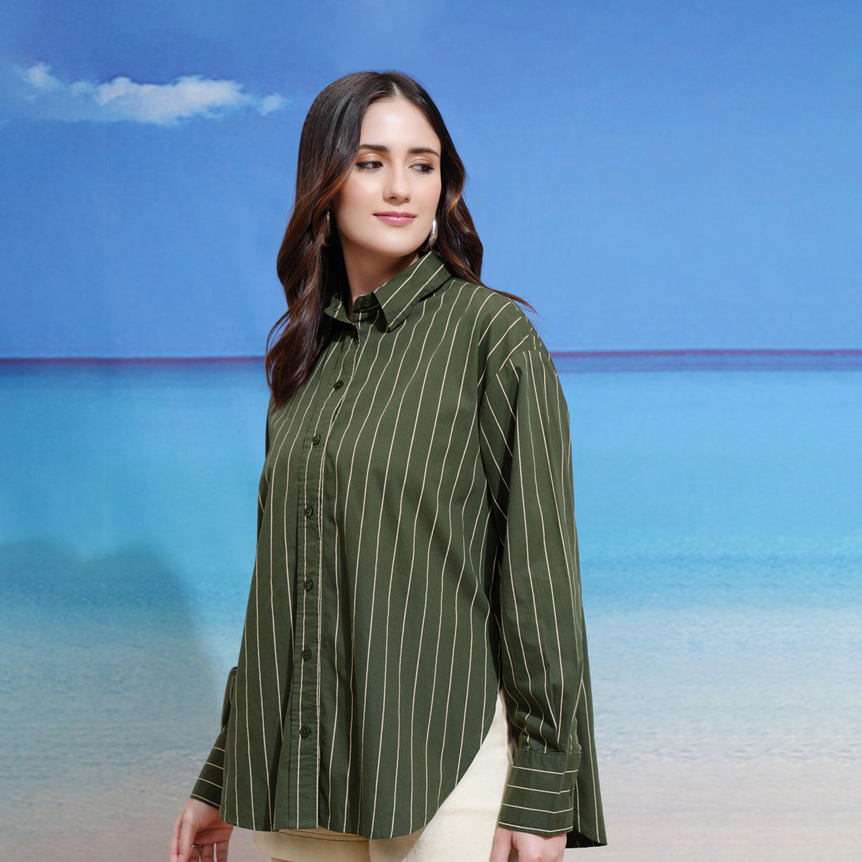 طوكيو توكيز ستايلي - قميص مخطط بقصّة عادية وياقة-women-clothing-shirtsandblouses-shirts-image-3