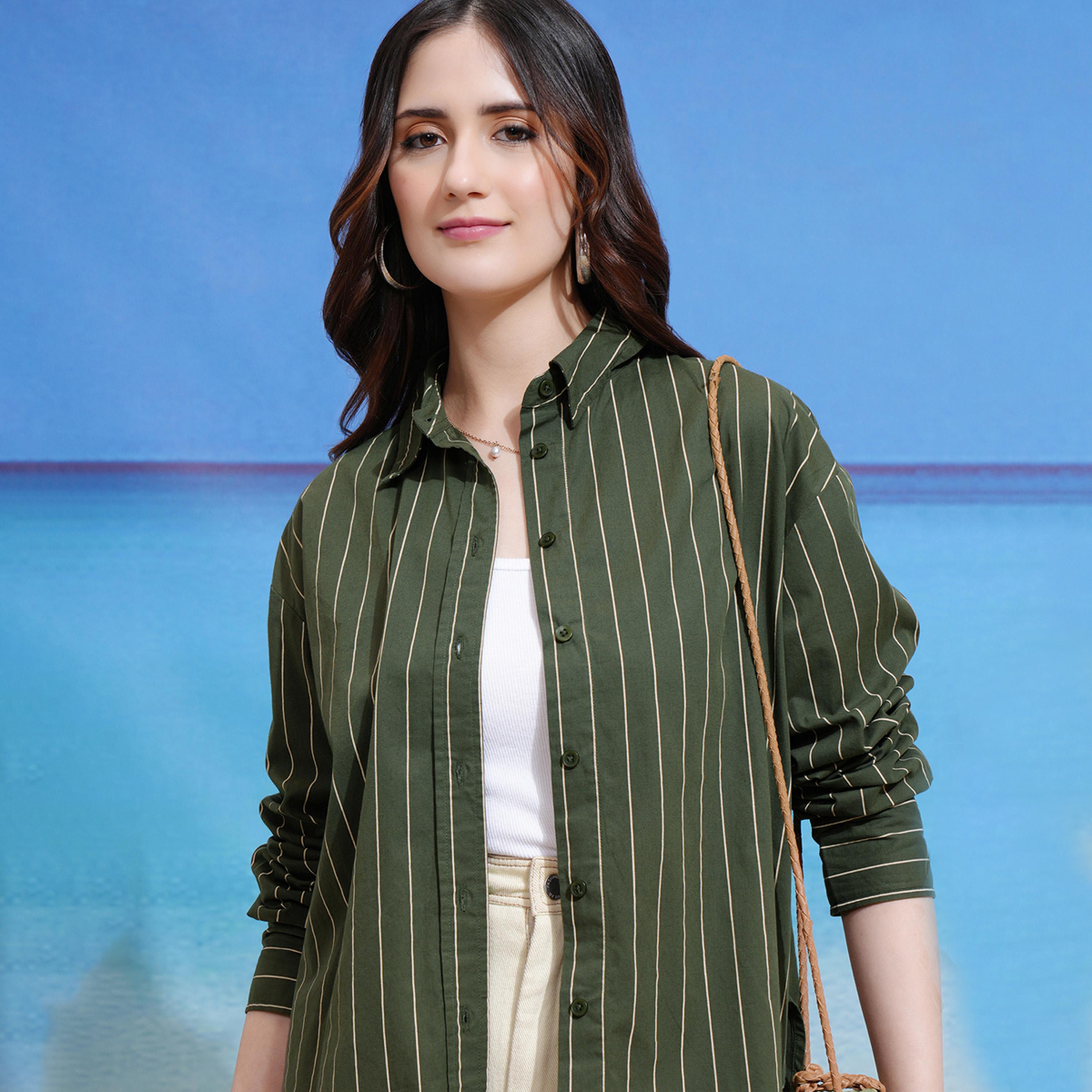 طوكيو توكيز ستايلي - قميص مخطط بقصّة عادية وياقة-women-clothing-shirtsandblouses-shirts-image-5
