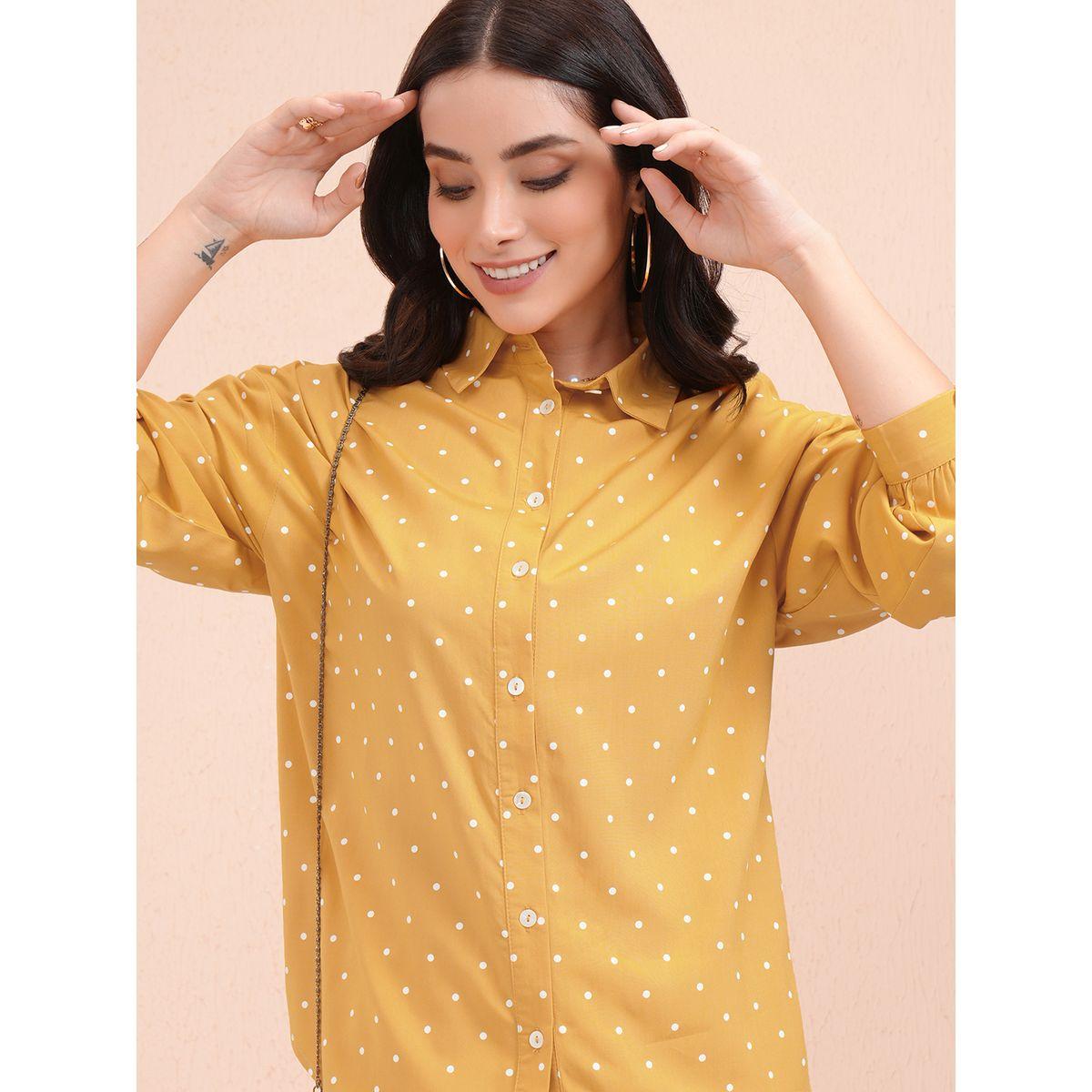 Tokyo Talkies X Styli Cutaway Collar Micro Polka Dot Print Casual Shirt-women-clothing-shirtsandblouses-shirts-image-1