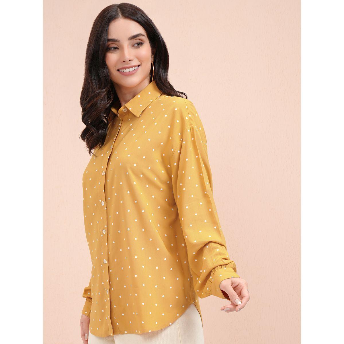 Tokyo Talkies X Styli Cutaway Collar Micro Polka Dot Print Casual Shirt-women-clothing-shirtsandblouses-shirts-image-4