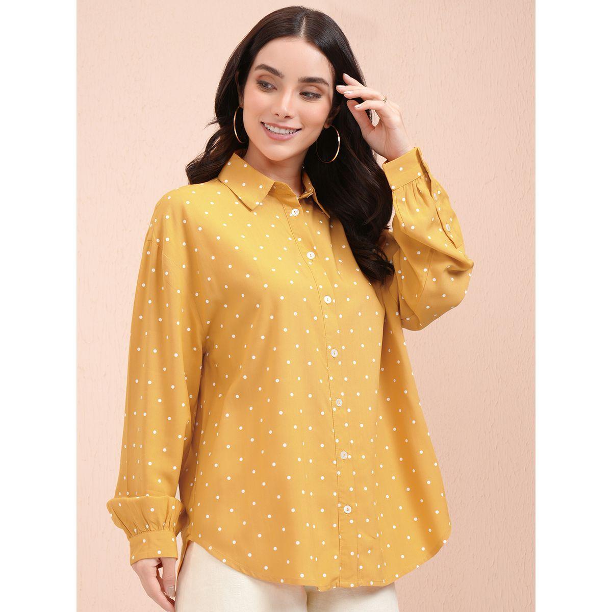 Tokyo Talkies X Styli Cutaway Collar Micro Polka Dot Print Casual Shirt-women-clothing-shirtsandblouses-shirts-image-6