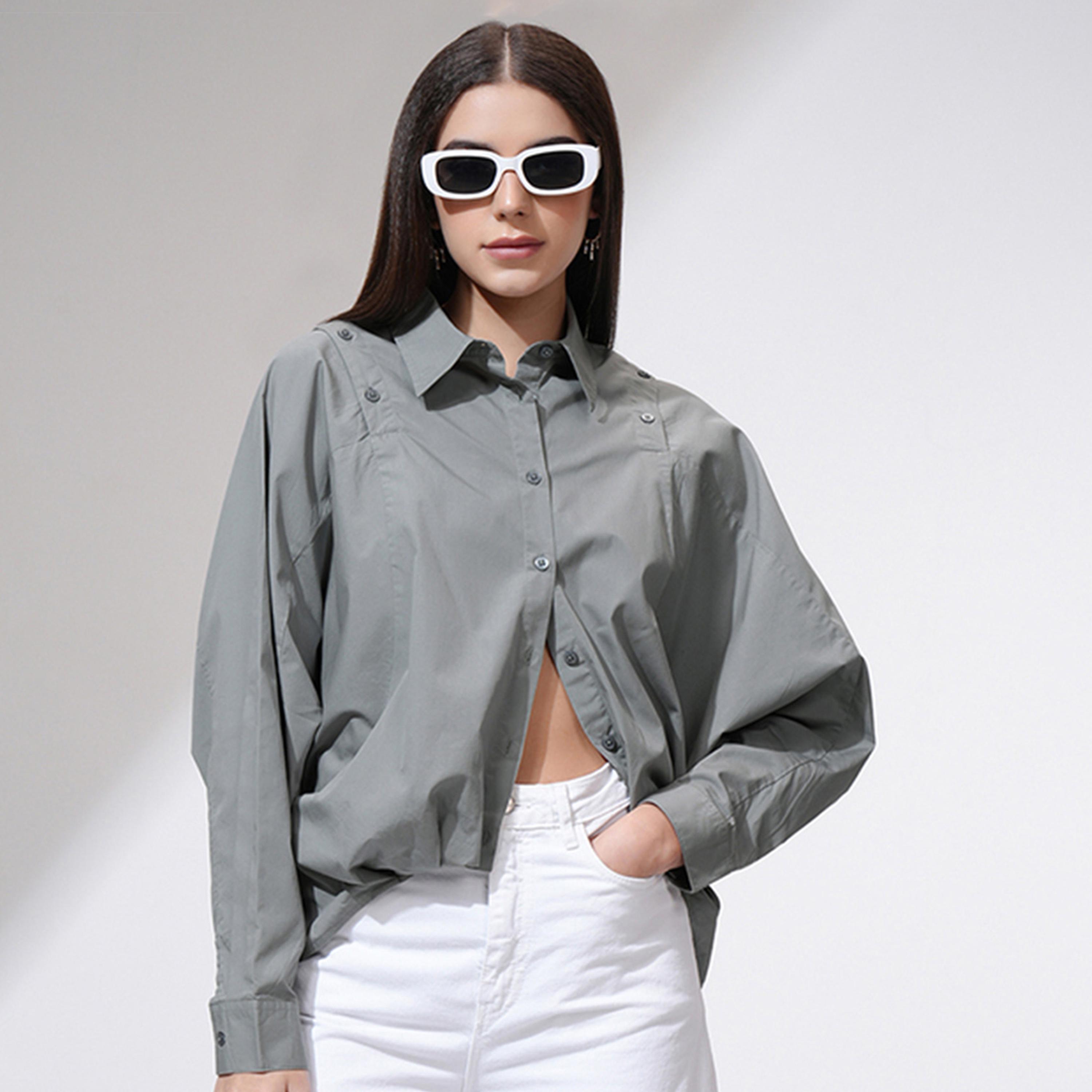 Tokyo Talkies X Styli Regular Fit Batwing Sleeve Collared Shirt-women-clothing-shirtsandblouses-shirts-image-1