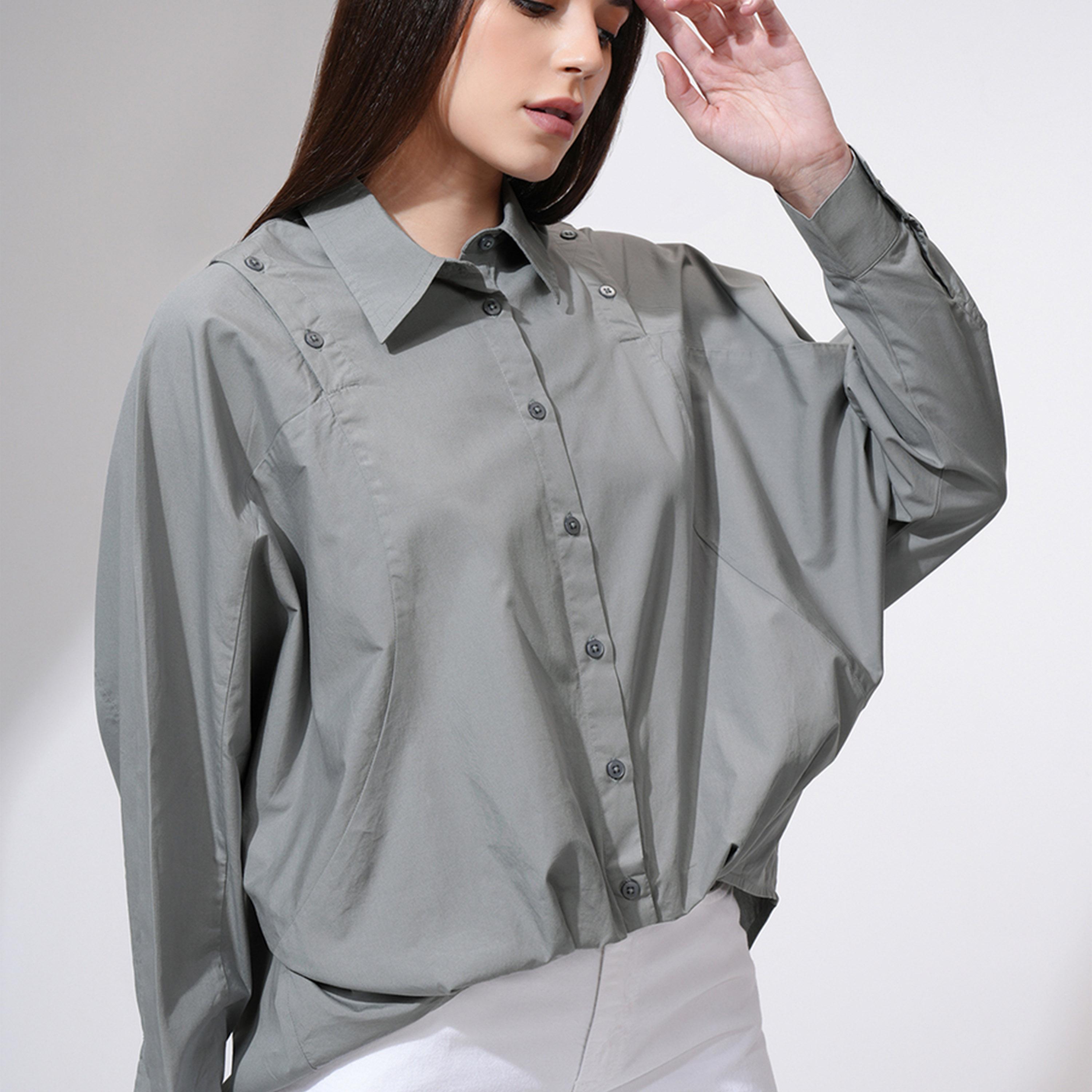 طوكيو توكيز ستايلي - قميص بقصّة عادية وأكمام واسعة وياقة-women-clothing-shirtsandblouses-shirts-image-3
