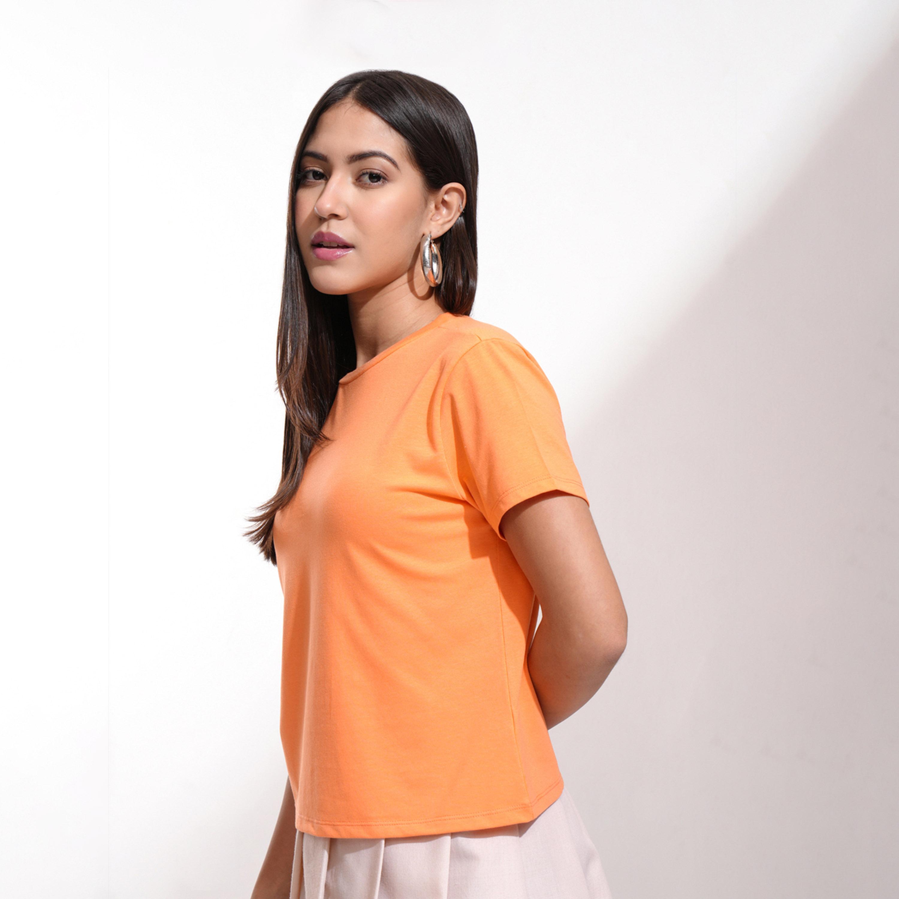 Tokyo Talkies X Styli Solid Round Neck Cotton Regular Fit T-Shirt-women-clothing-tshirts-image-3