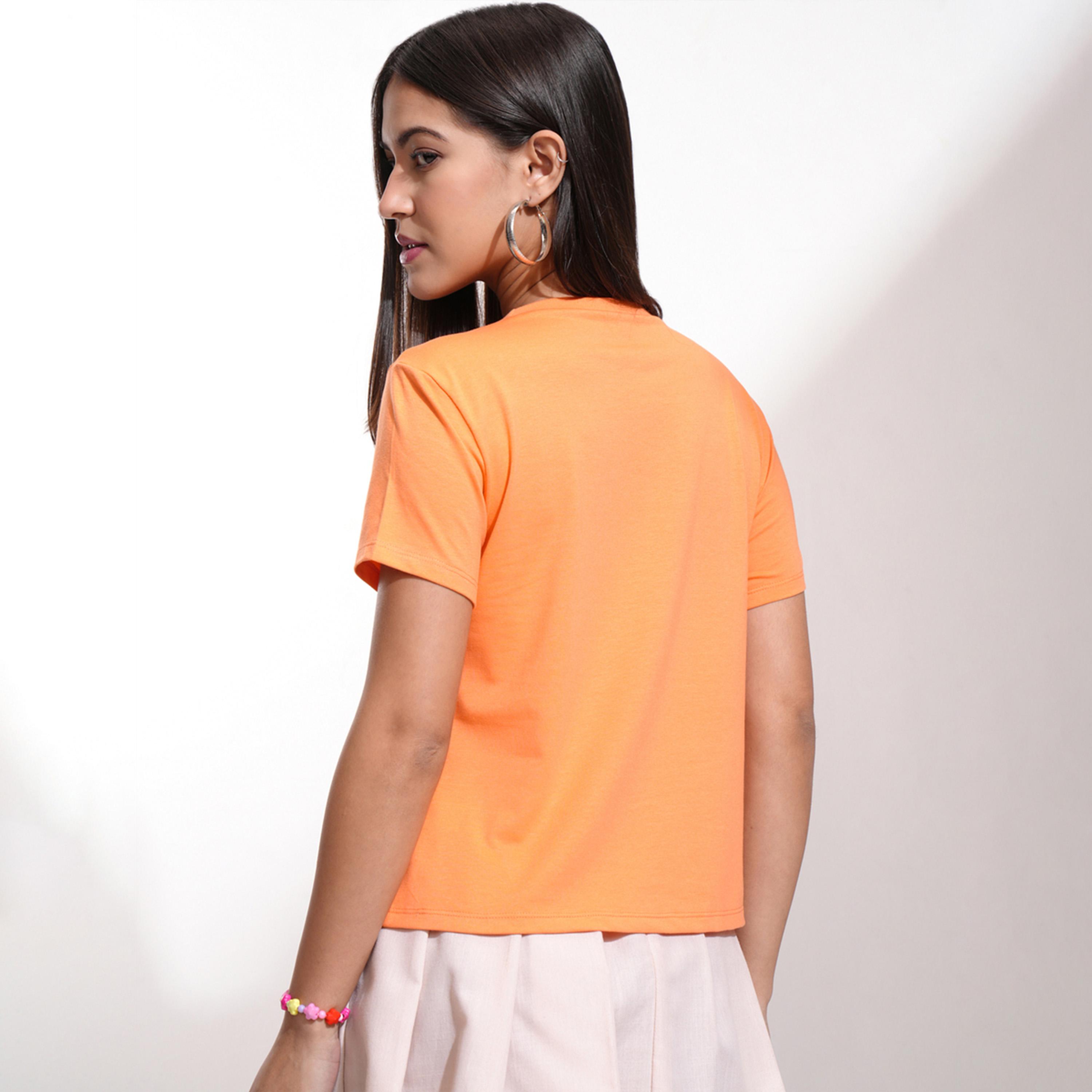 Tokyo Talkies X Styli Solid Round Neck Cotton Regular Fit T-Shirt-women-clothing-tshirts-image-4