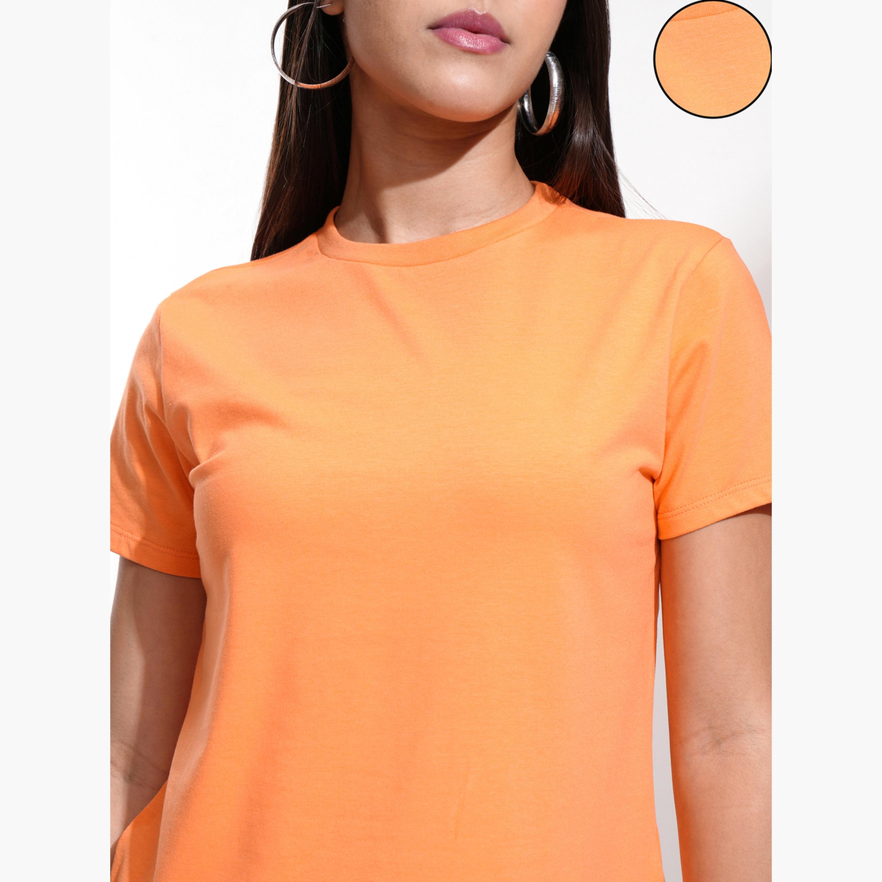 Tokyo Talkies X Styli Solid Round Neck Cotton Regular Fit T-Shirt-women-clothing-tshirts-image-5