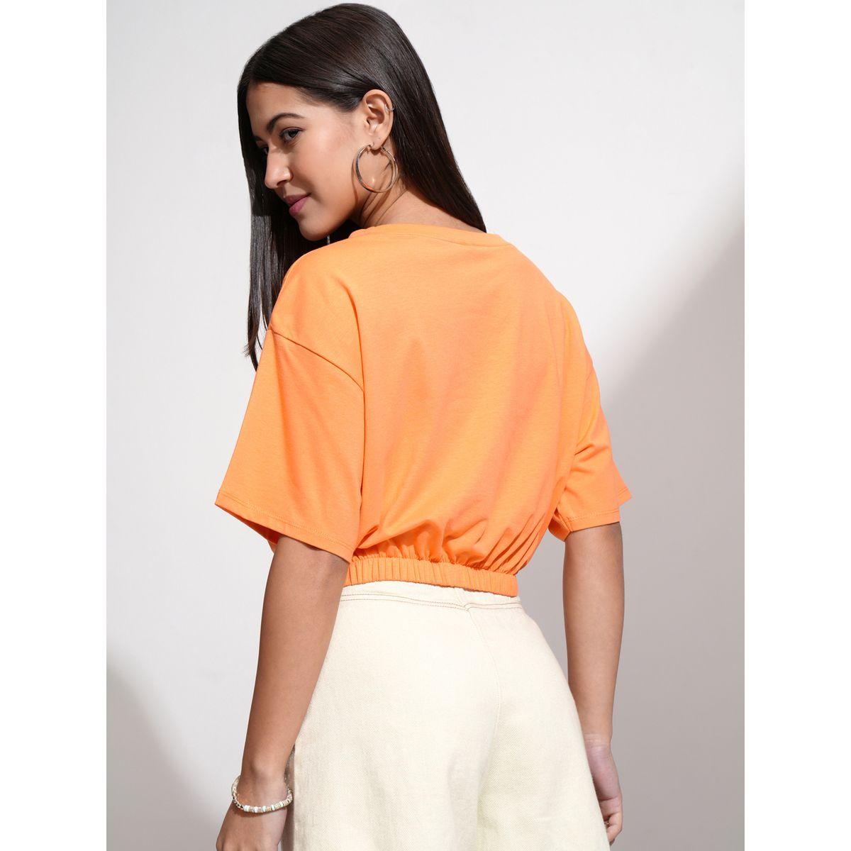 Graphic Printed Boxy Cropped T-Shirt with Elasticated Hem-women-clothing-tshirts-image-3