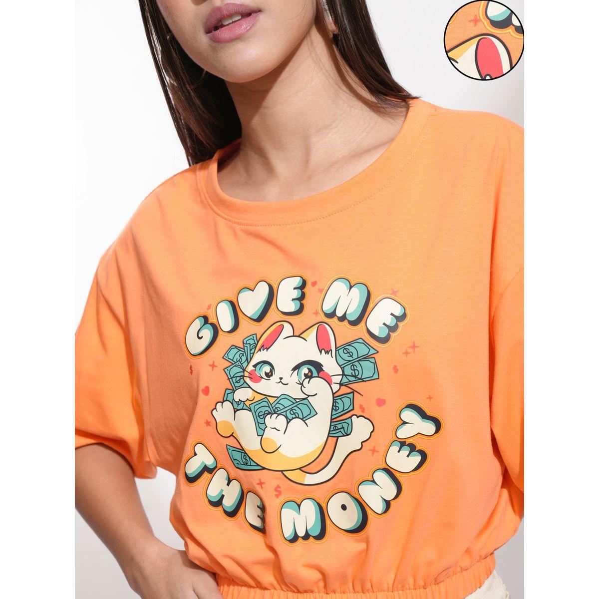 Graphic Printed Boxy Cropped T-Shirt with Elasticated Hem-women-clothing-tshirts-image-5