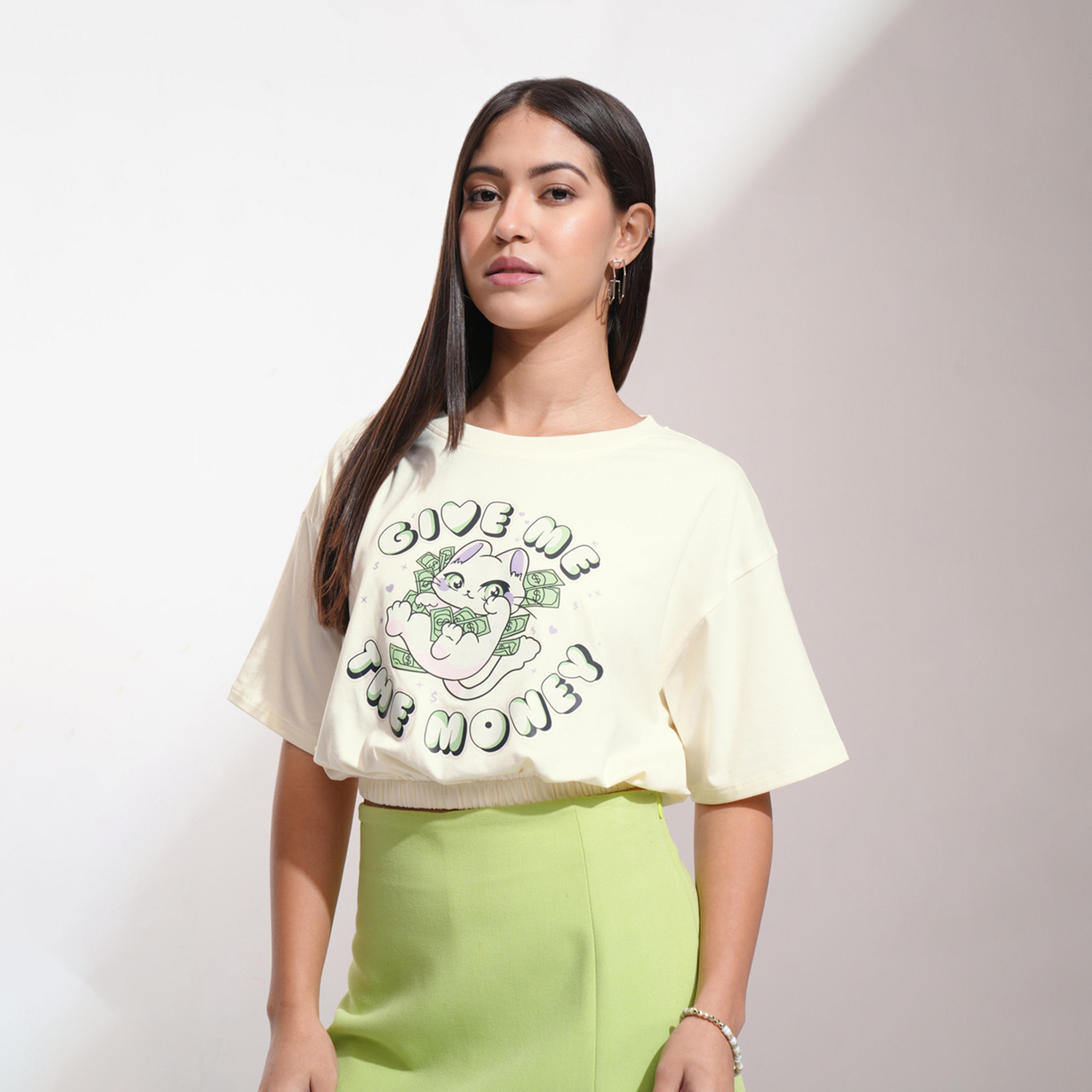 طوكيو توكيز ستايلي - تي شيرت مربع من القطن بياقة دائرية وطبعة جرافيكية-women-clothing-tshirts-image-1