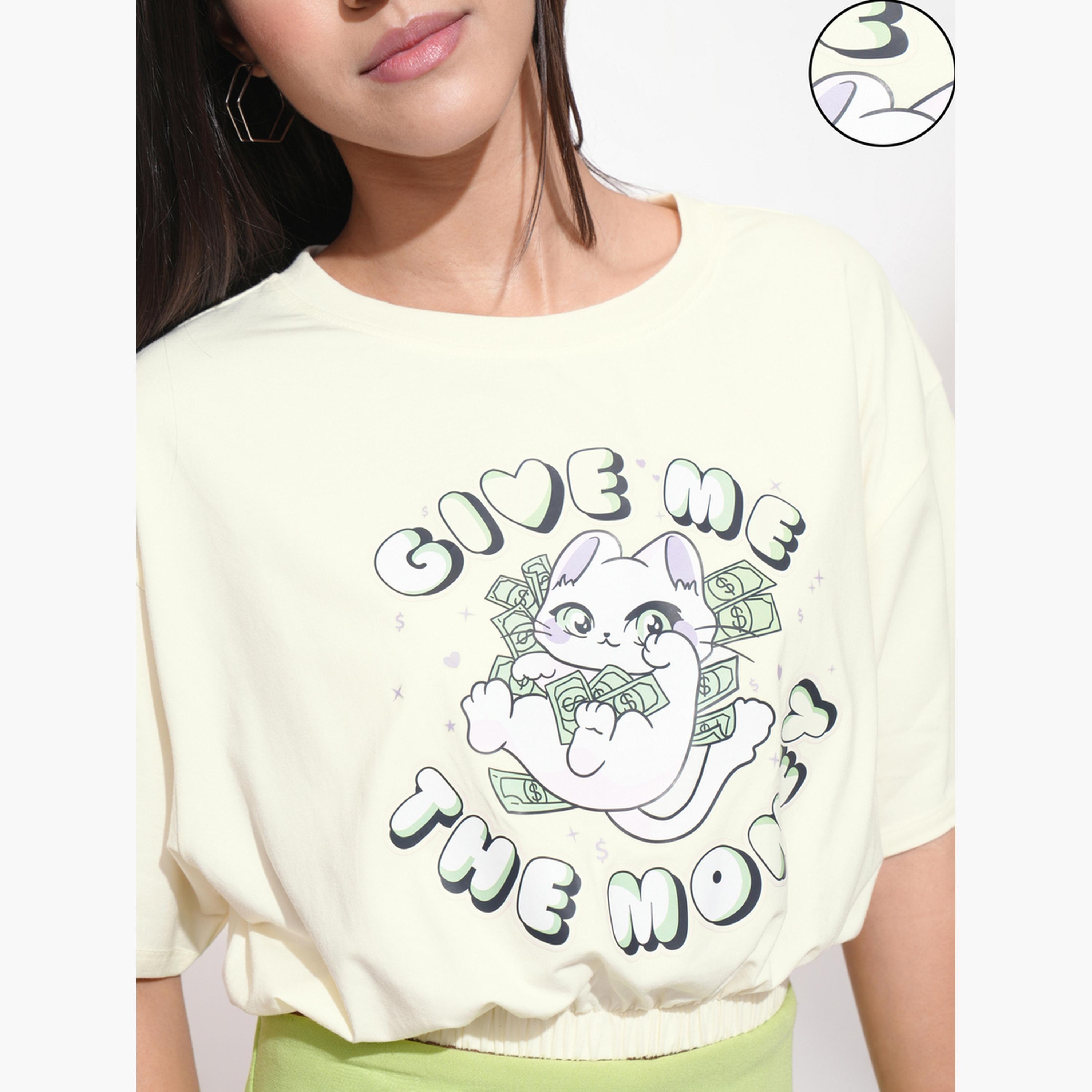 طوكيو توكيز ستايلي - تي شيرت مربع من القطن بياقة دائرية وطبعة جرافيكية-women-clothing-tshirts-image-5