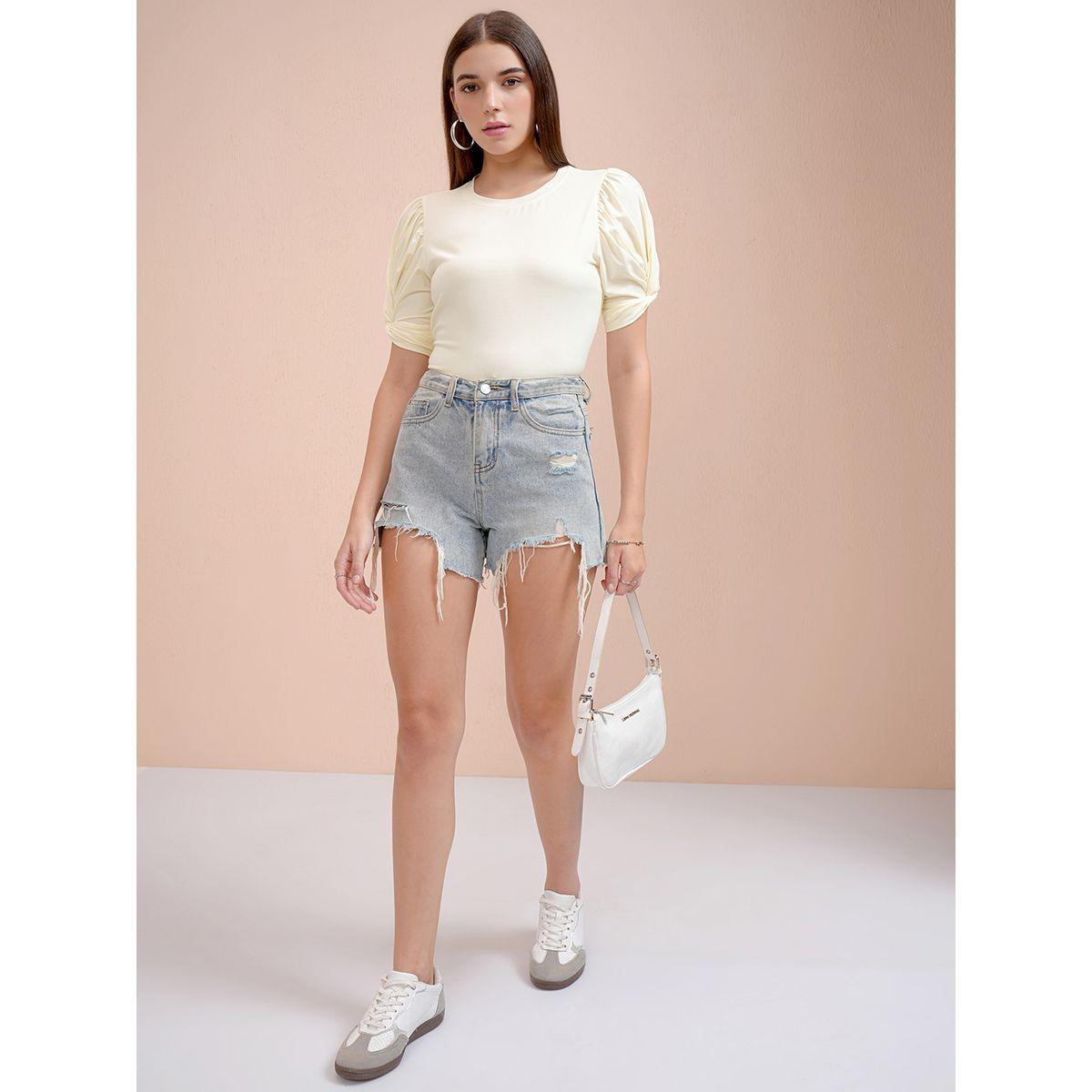 Solid Puff Sleeves Slim Fit T-Shirt-women-clothing-tshirts-image-2