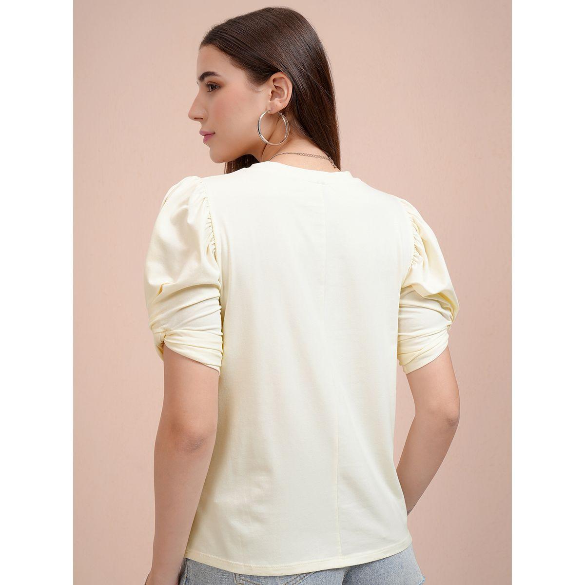 Solid Puff Sleeves Slim Fit T-Shirt-women-clothing-tshirts-image-3
