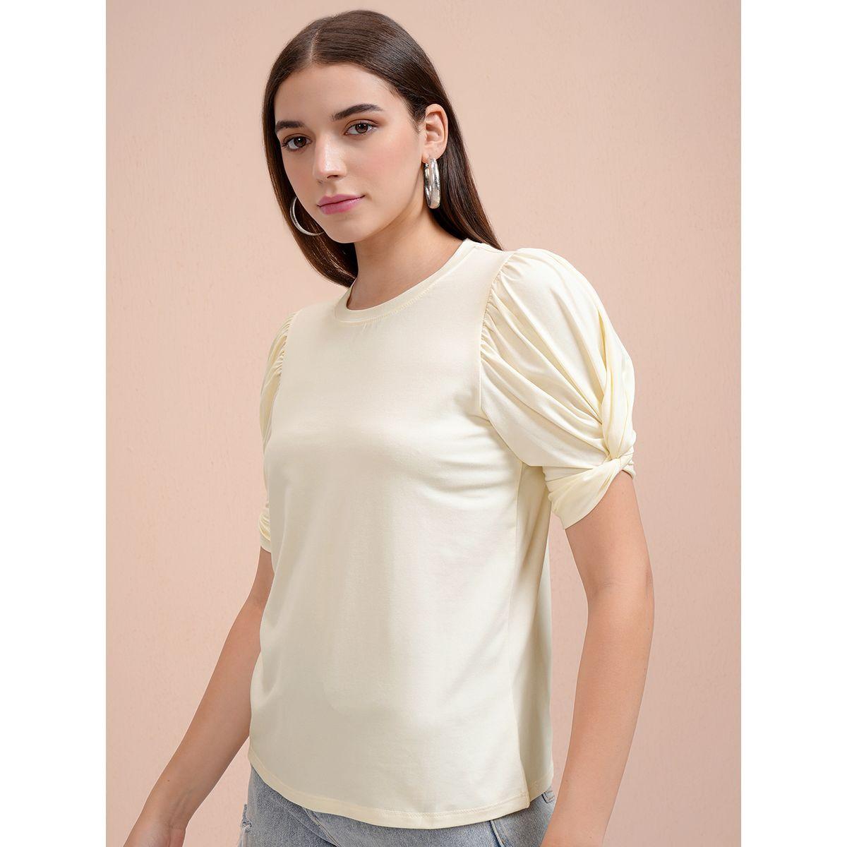 Solid Puff Sleeves Slim Fit T-Shirt-women-clothing-tshirts-image-4