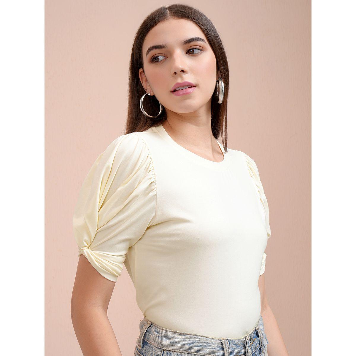 Solid Puff Sleeves Slim Fit T-Shirt-women-clothing-tshirts-image-6
