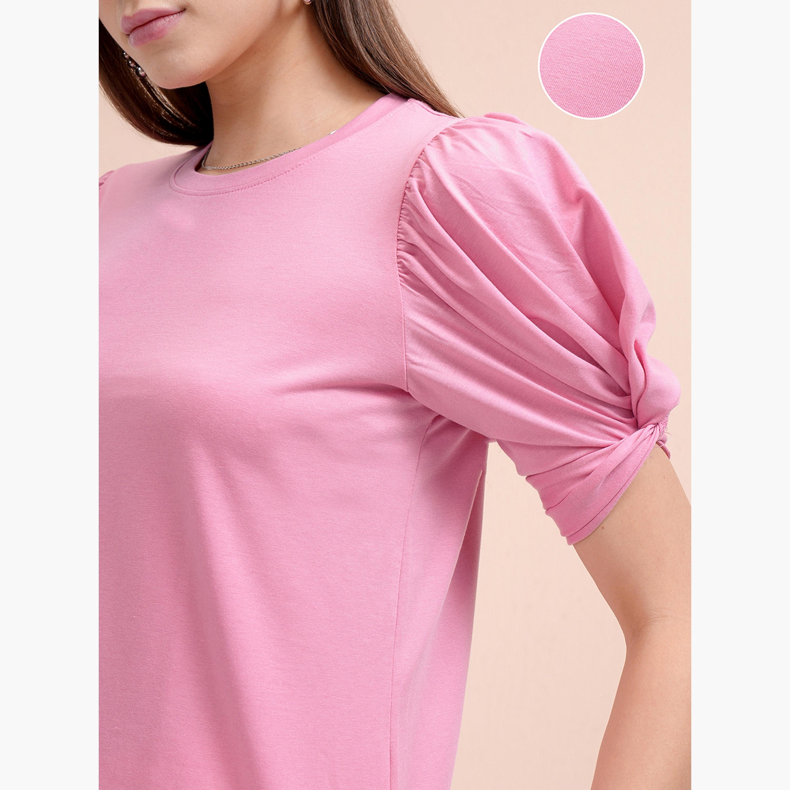 طوكيو توكيز ستايلي - تي شيرت سادة بأكمام منفوخة وقصّة عادية-women-clothing-tshirts-image-5