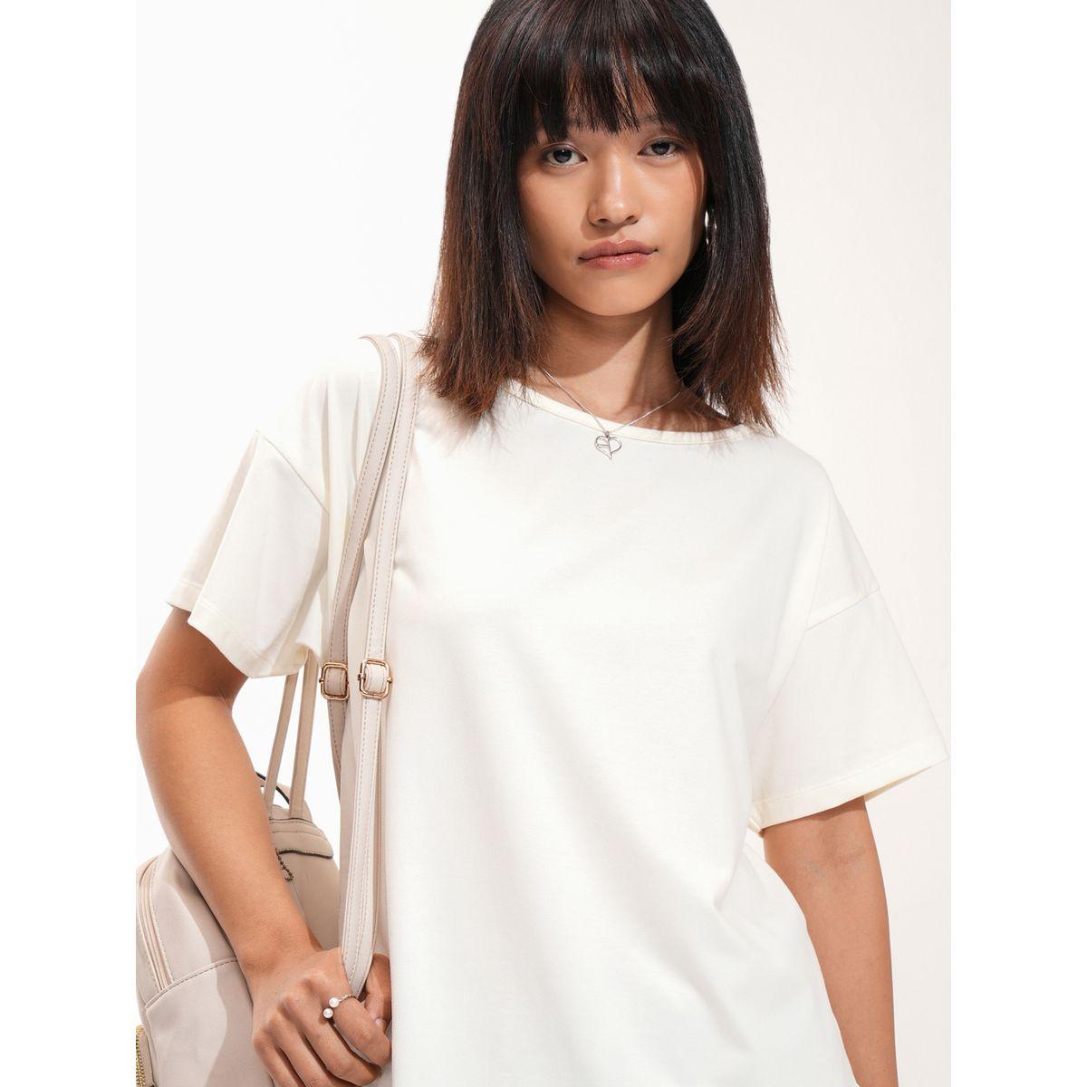 Solid Regular Fit T-Shirt with Dropped Shoulder-women-clothing-tshirts-image-1