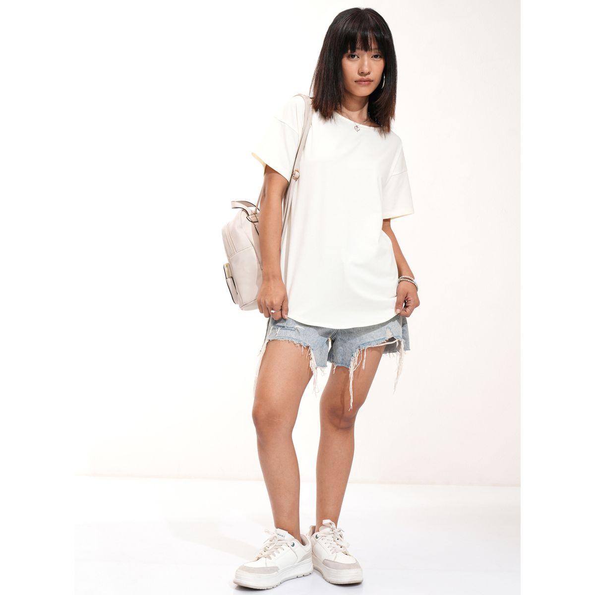 Solid Regular Fit T-Shirt with Dropped Shoulder-women-clothing-tshirts-image-2