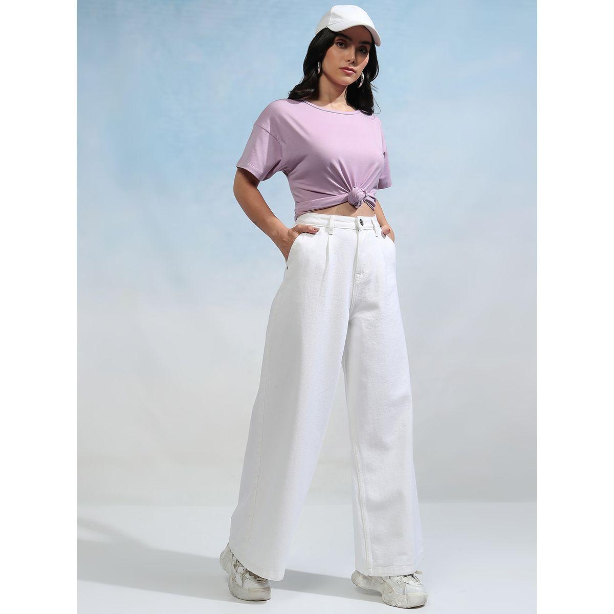 Solid Round Neck Curved Hem T-Shirt-women-clothing-tshirts-image-2
