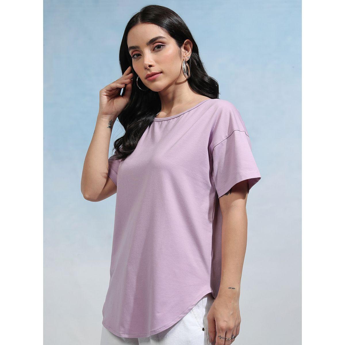 Solid Round Neck Curved Hem T-Shirt-women-clothing-tshirts-image-4