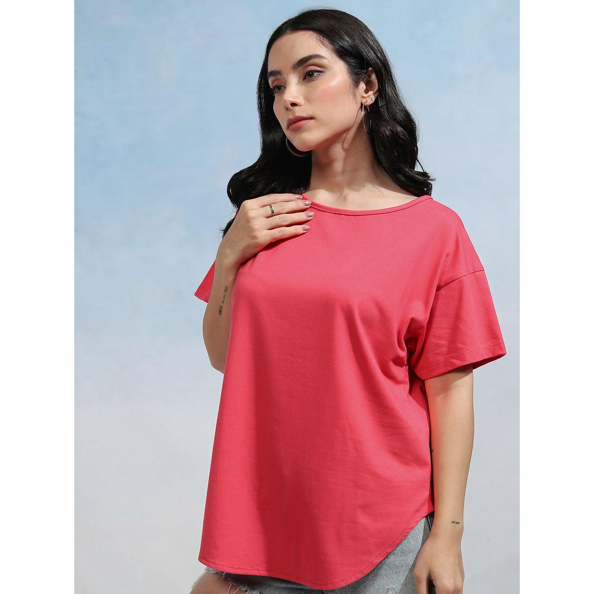 Solid Round Neck Curved Hem T-Shirt-women-clothing-tshirts-image-4