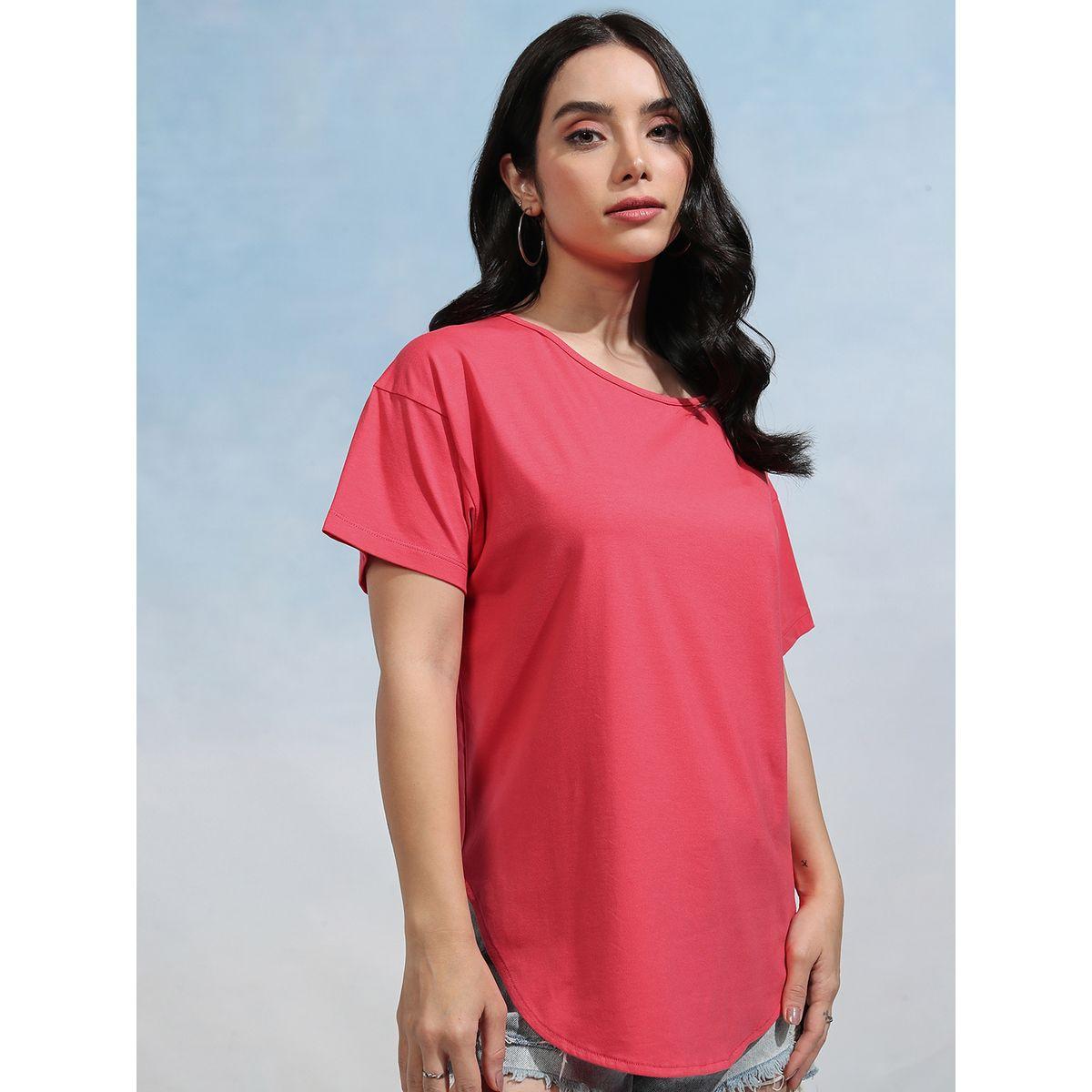 Solid Round Neck Curved Hem T-Shirt-women-clothing-tshirts-image-6