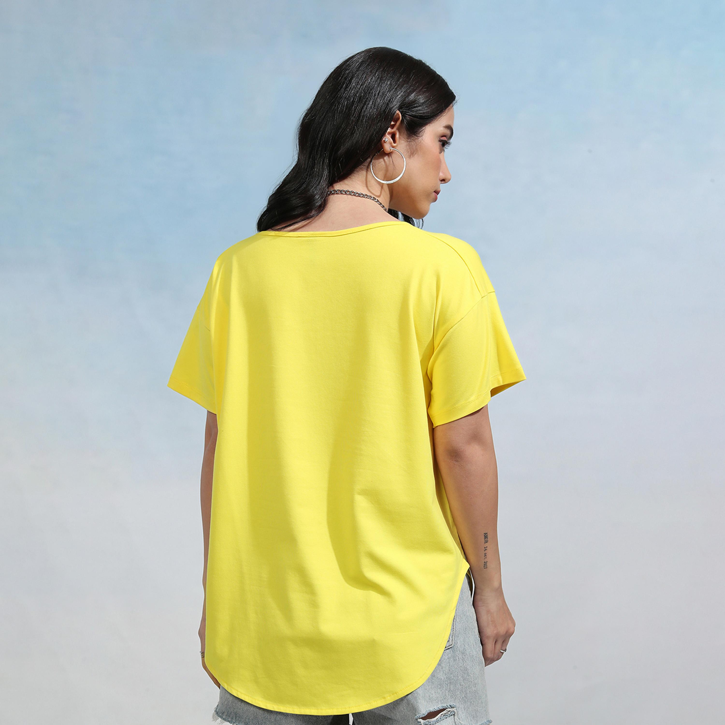Tokyo Talkies X Styli Solid Regular Fit Curved Hem Cotton T-Shirt-women-clothing-tshirts-image-4