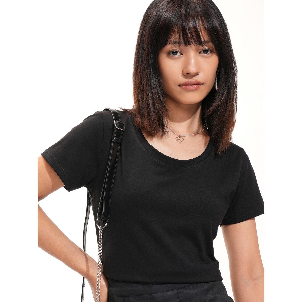 تيشيرت سادة بقصة عادية وياقة دائرية طوكيو توكيز × ستايلي-women-clothing-tshirts-image-1