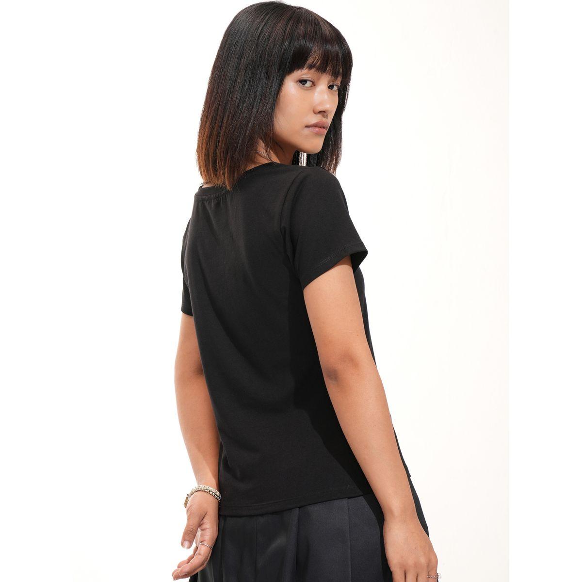 تيشيرت سادة بقصة عادية وياقة دائرية طوكيو توكيز × ستايلي-women-clothing-tshirts-image-3
