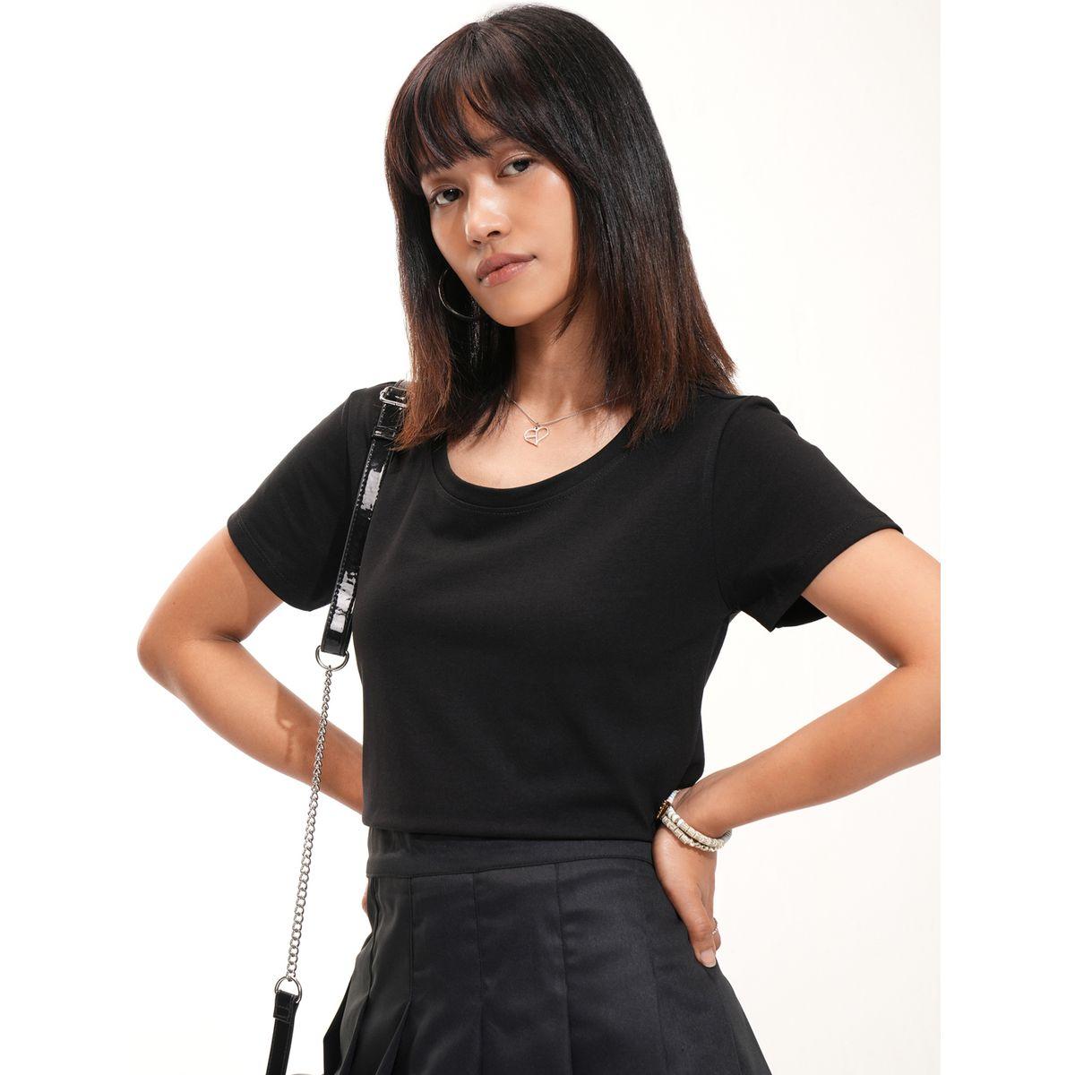 تيشيرت سادة بقصة عادية وياقة دائرية طوكيو توكيز × ستايلي-women-clothing-tshirts-image-4