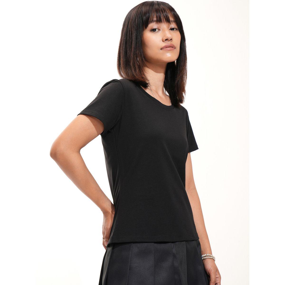 Tokyo Talkies X Styli Solid Round Neck Regular Fit T-Shirt-women-clothing-tshirts-image-6