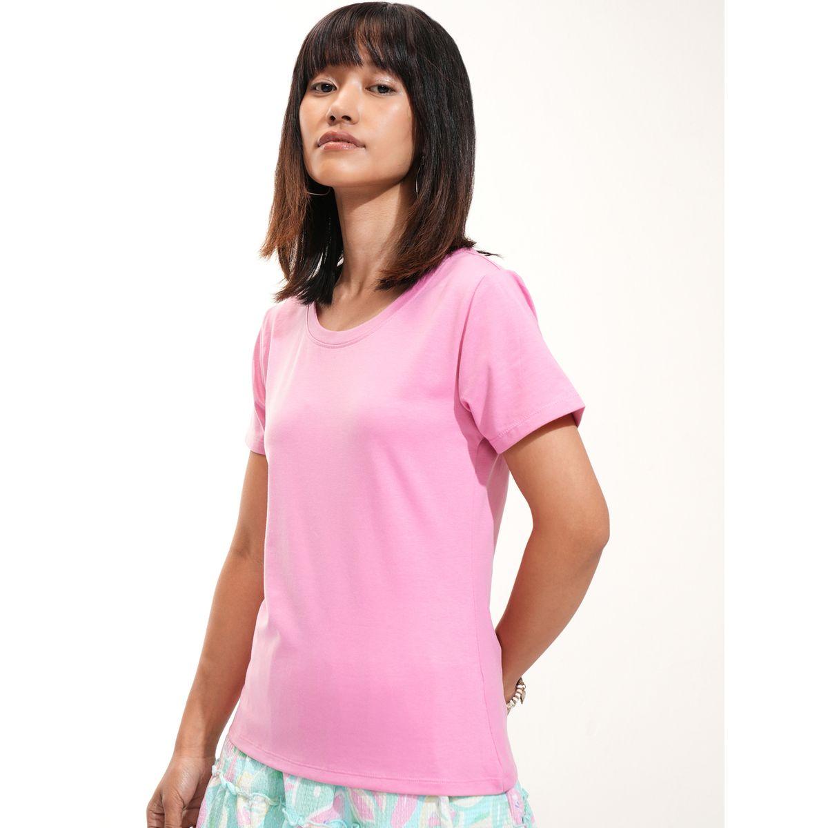 تيشيرت سادة بقصة عادية وياقة دائرية طوكيو توكيز × ستايلي-women-clothing-tshirts-image-4