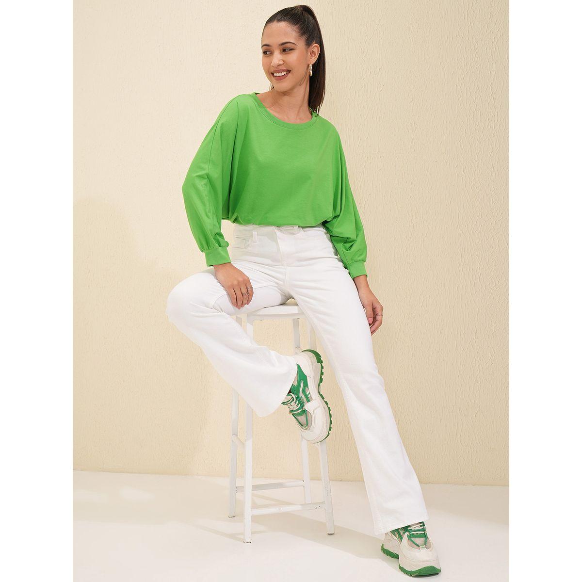 Tokyo Talkies X Styli Solid Round Neck Extended Sleeves T-Shirt-women-clothing-tshirts-image-2