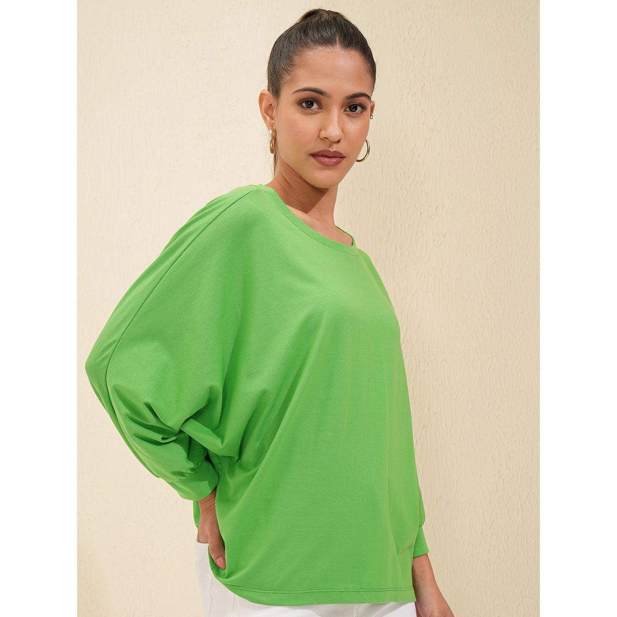 Tokyo Talkies X Styli Solid Round Neck Extended Sleeves T-Shirt-women-clothing-tshirts-image-6