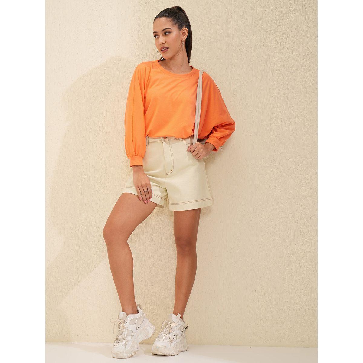 Tokyo Talkies X Styli Solid Round Neck Curved Hem T-Shirt-women-clothing-tshirts-image-2
