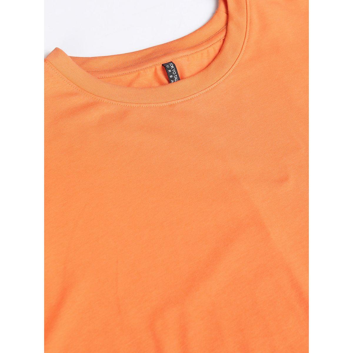 Tokyo Talkies X Styli Solid Round Neck Curved Hem T-Shirt-women-clothing-tshirts-image-7