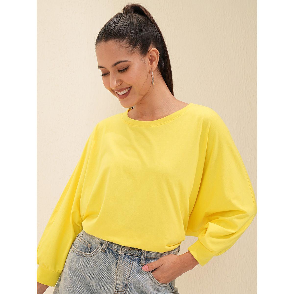 Tokyo Talkies X Styli Solid Round Neck Curved Hem T-Shirt-women-clothing-tshirts-image-1