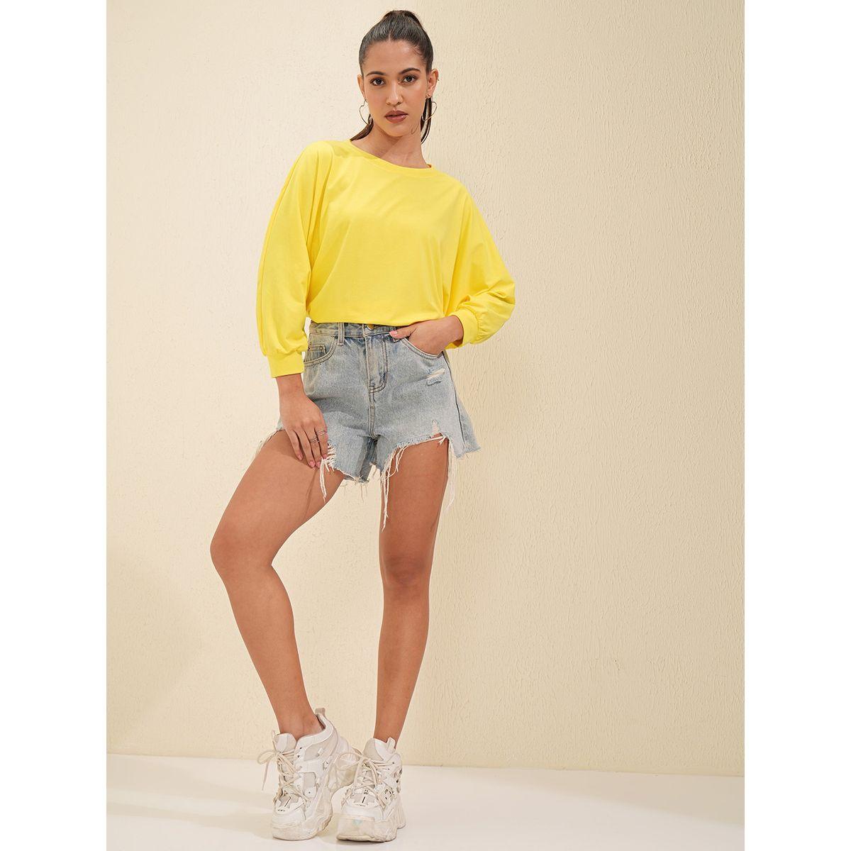 تيشيرت سادة بياقة دائرية وحافة منحنية طوكيو توكيز × ستايلي-women-clothing-tshirts-image-2